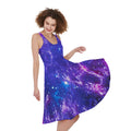 Dark Purple Universe Galaxy Space Print Sleeveless Knee Length Dress