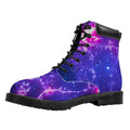 Dark Purple Universe Galaxy Space Print Padded Collar Lace Up Boots