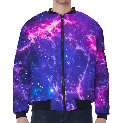 Dark Purple Universe Galaxy Space Print Zip Sleeve Bomber Jacket