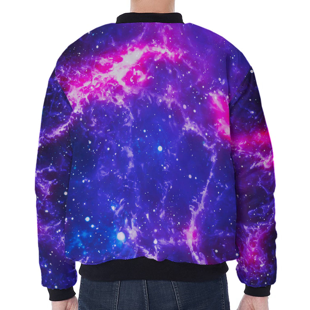 Dark Purple Universe Galaxy Space Print Zip Sleeve Bomber Jacket