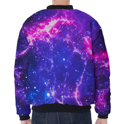 Dark Purple Universe Galaxy Space Print Zip Sleeve Bomber Jacket