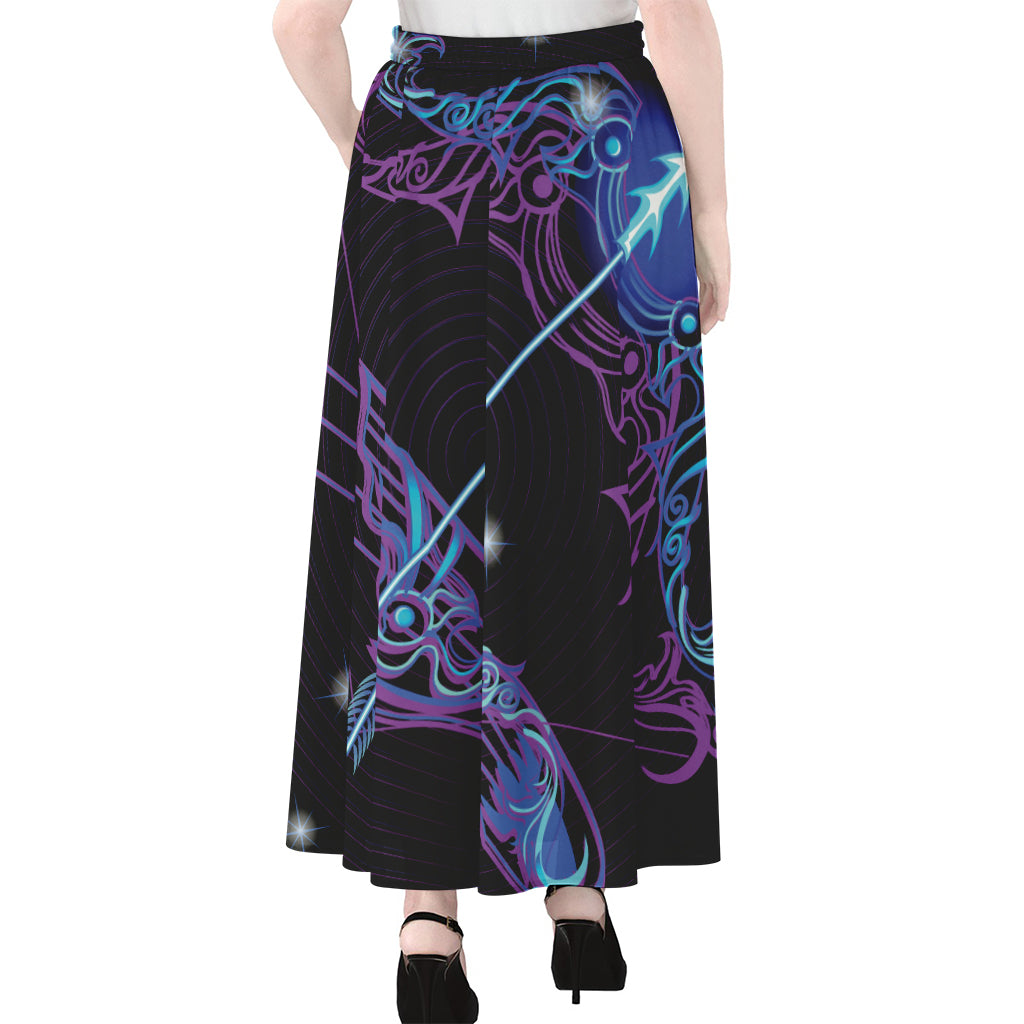 Dark Sagittarius Zodiac Sign Print Chiffon Maxi Skirt