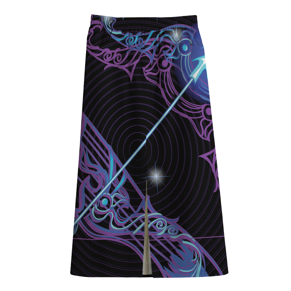 Dark Sagittarius Zodiac Sign Print Cotton Front Slit Maxi Skirt