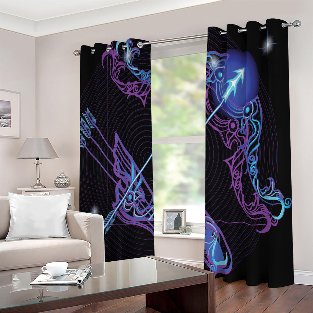 Dark Sagittarius Zodiac Sign Print Extra Wide Grommet Curtains