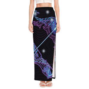 Dark Sagittarius Zodiac Sign Print High Slit Maxi Skirt