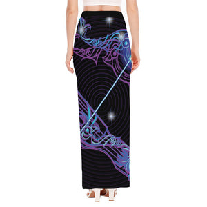 Dark Sagittarius Zodiac Sign Print High Slit Maxi Skirt