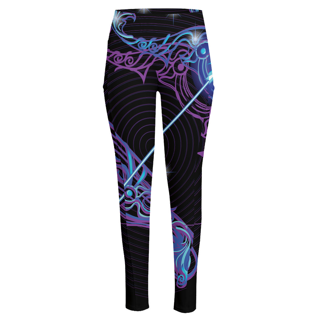 Dark Sagittarius Zodiac Sign Print High-Waisted Pocket Leggings