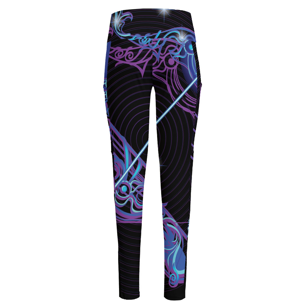 Dark Sagittarius Zodiac Sign Print High-Waisted Pocket Leggings