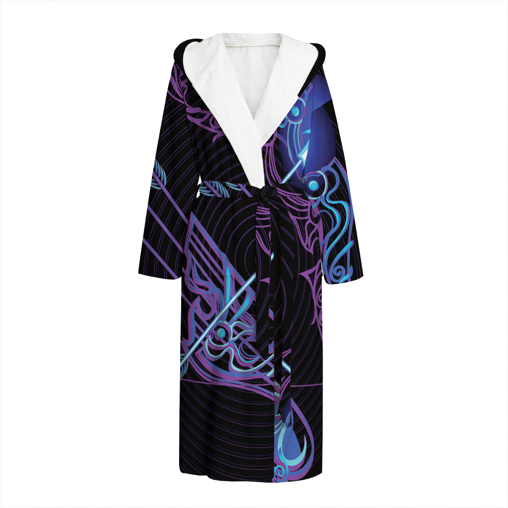 Dark Sagittarius Zodiac Sign Print Hooded Bathrobe