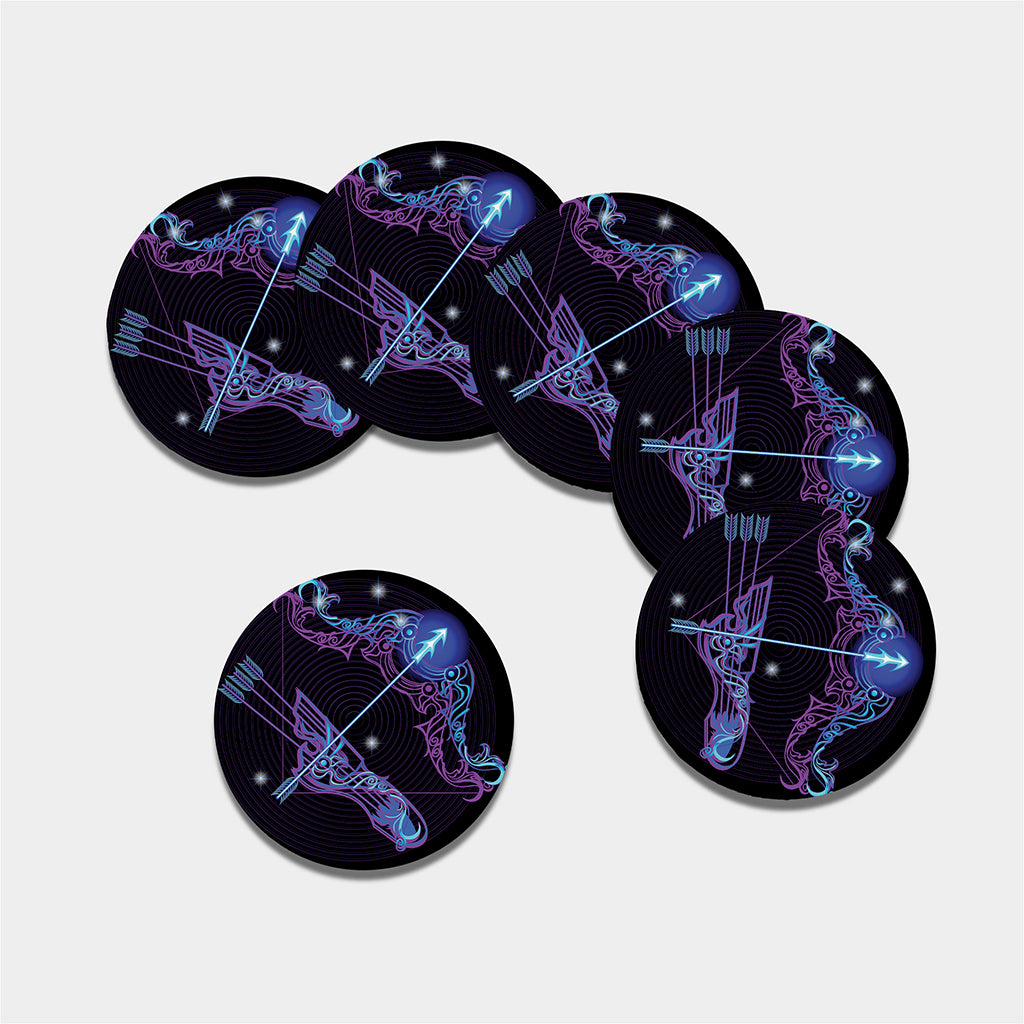 Dark Sagittarius Zodiac Sign Print Leather Coaster Set