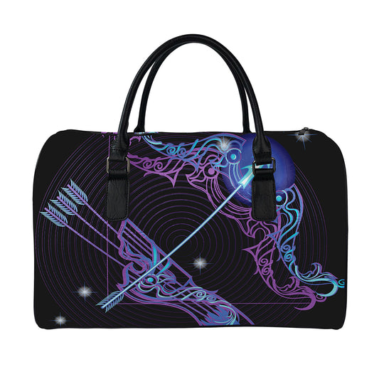 Dark Sagittarius Zodiac Sign Print Leather Duffle Bag