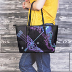 Dark Sagittarius Zodiac Sign Print Leather Tote Bag