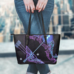 Dark Sagittarius Zodiac Sign Print Leather Tote Bag