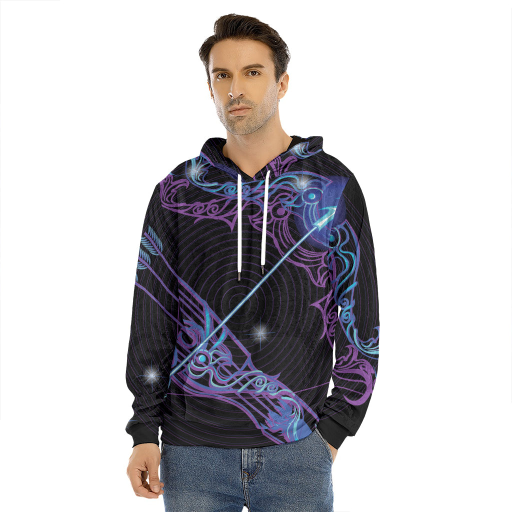 Dark Sagittarius Zodiac Sign Print Men's Velvet Pullover Hoodie