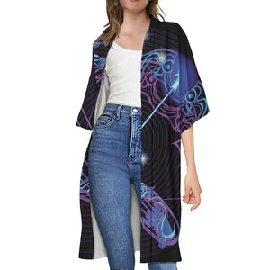 Dark Sagittarius Zodiac Sign Print Open Front Beach Cover Up