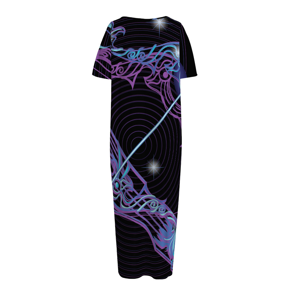 Dark Sagittarius Zodiac Sign Print Short Sleeve Long Nightdress