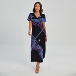 Dark Sagittarius Zodiac Sign Print Short Sleeve Maxi Dress