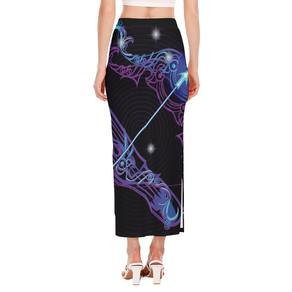 Dark Sagittarius Zodiac Sign Print Side Slit Maxi Skirt