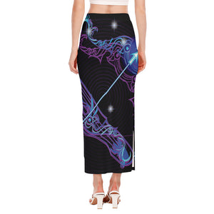 Dark Sagittarius Zodiac Sign Print Side Slit Maxi Skirt