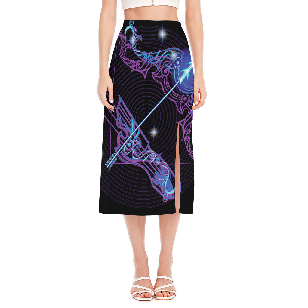 Dark Sagittarius Zodiac Sign Print Side Slit Midi Skirt