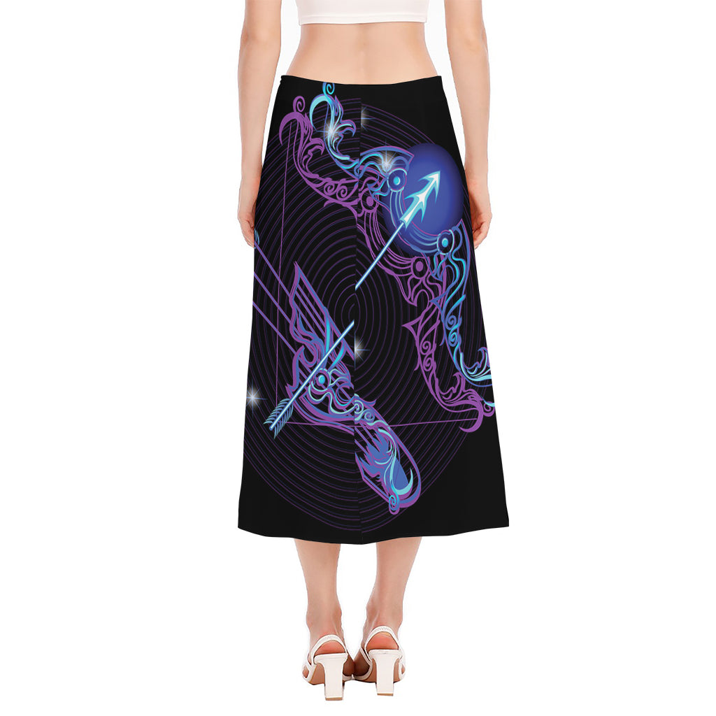 Dark Sagittarius Zodiac Sign Print Side Slit Midi Skirt