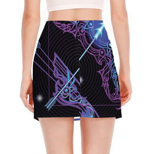 Dark Sagittarius Zodiac Sign Print Side Slit Mini Skirt