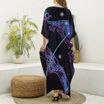 Dark Sagittarius Zodiac Sign Print Silk V-Neck Kaftan Dress