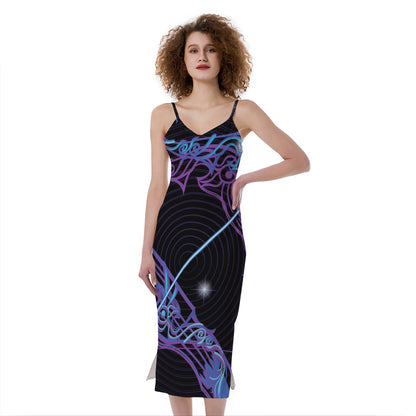 Dark Sagittarius Zodiac Sign Print Slim Fit Midi Cami Dress
