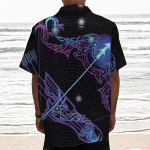 Dark Sagittarius Zodiac Sign Print Textured Short Sleeve Shirt