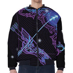 Dark Sagittarius Zodiac Sign Print Zip Sleeve Bomber Jacket