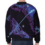 Dark Sagittarius Zodiac Sign Print Zip Sleeve Bomber Jacket