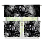 Dark Samurai Warrior Print 3 Piece Kitchen Curtains