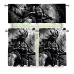 Dark Samurai Warrior Print 3 Piece Kitchen Curtains