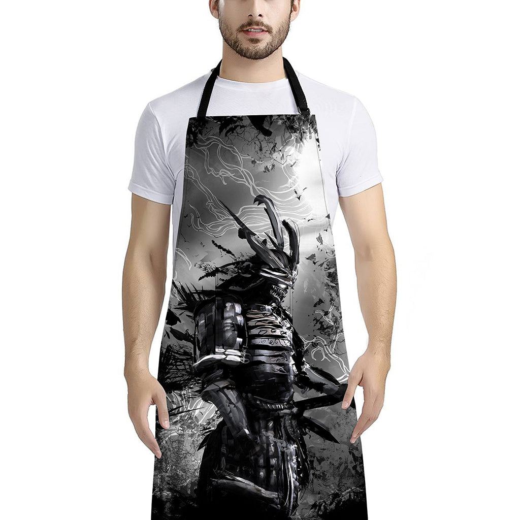 Dark Samurai Warrior Print Bib Apron With Pocket