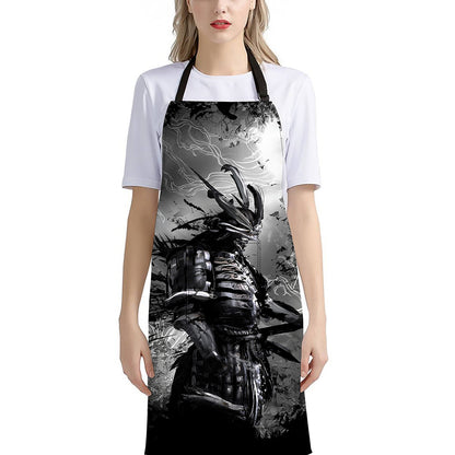Dark Samurai Warrior Print Bib Apron With Pocket