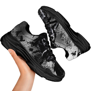 Dark Samurai Warrior Print Black Chunky Shoes