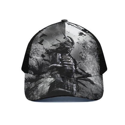 Dark Samurai Warrior Print Black Mesh Trucker Cap