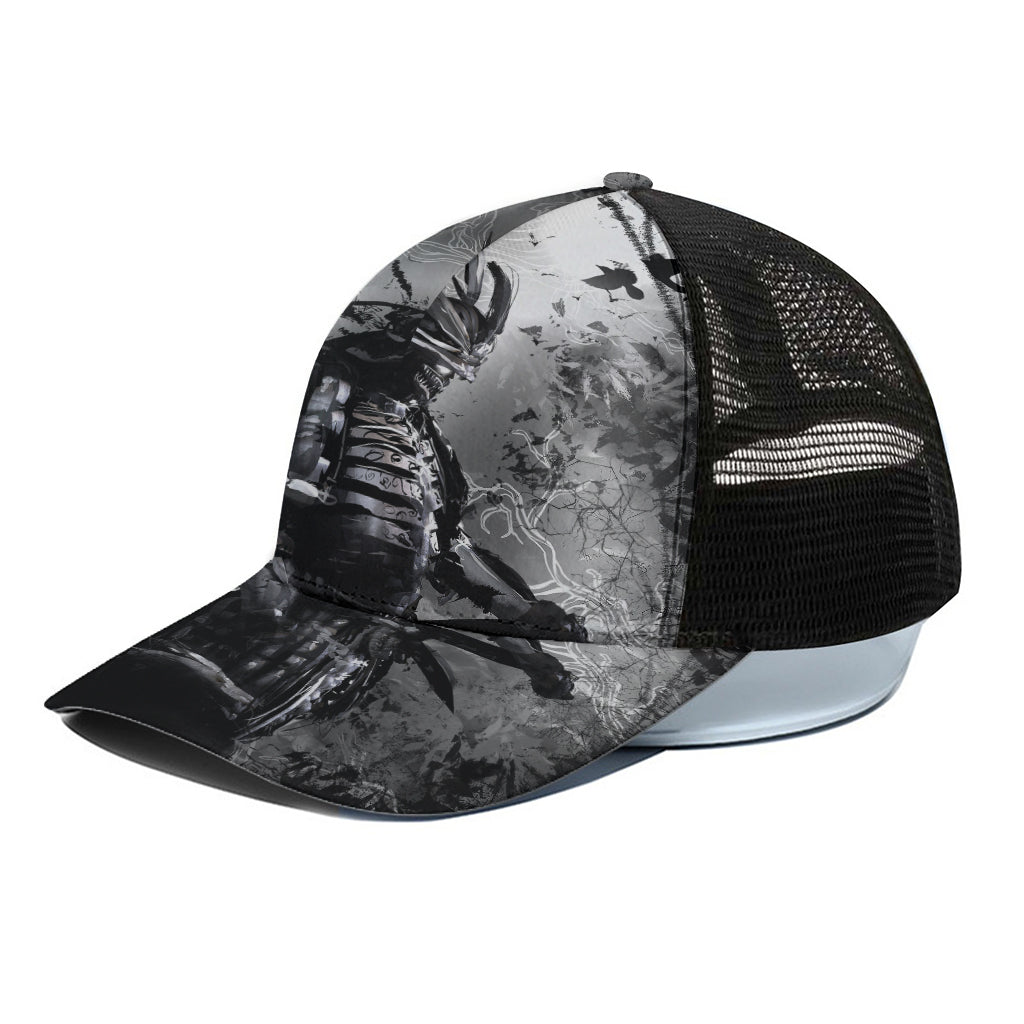 Dark Samurai Warrior Print Black Mesh Trucker Cap