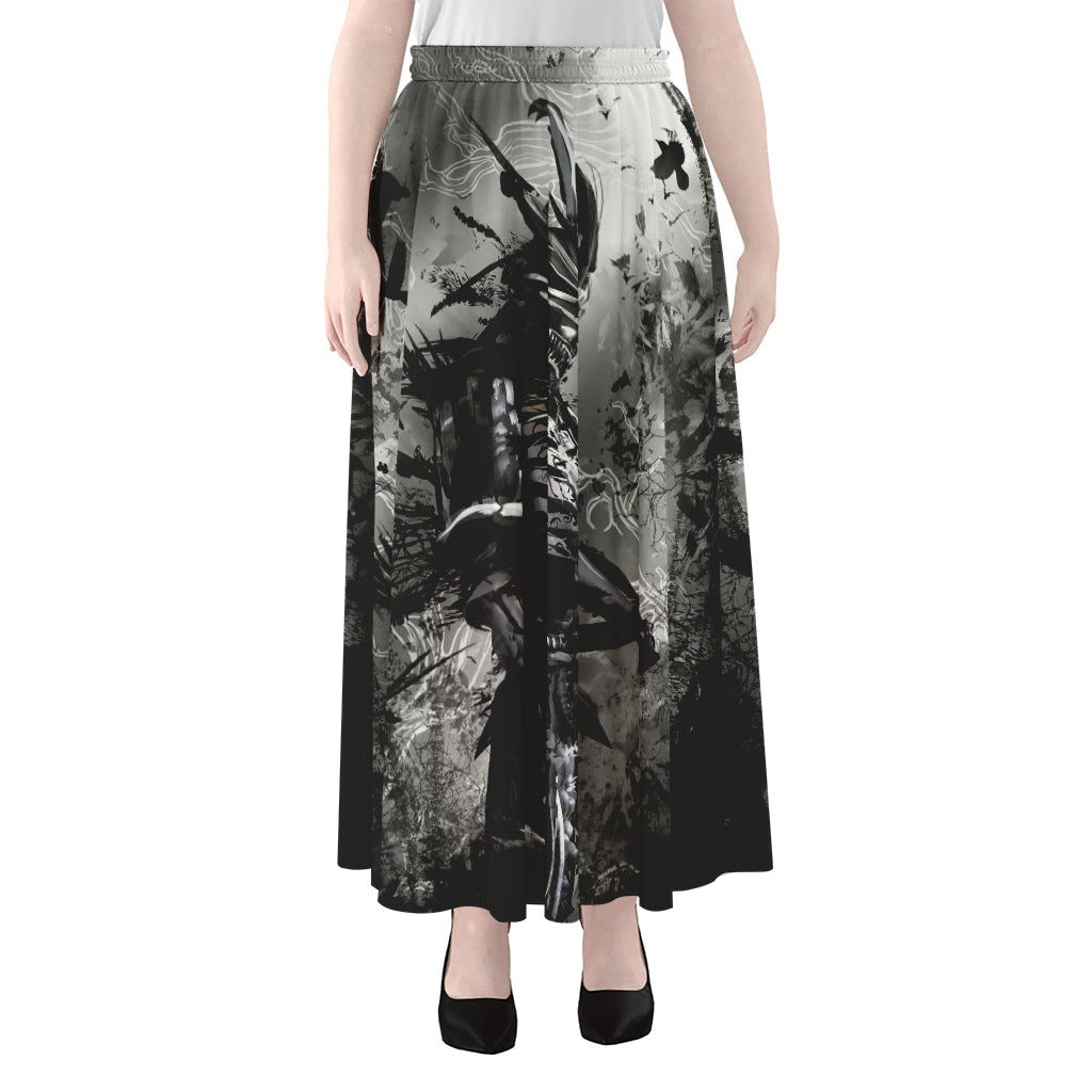 Dark Samurai Warrior Print Chiffon Maxi Skirt
