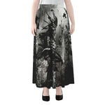 Dark Samurai Warrior Print Chiffon Maxi Skirt