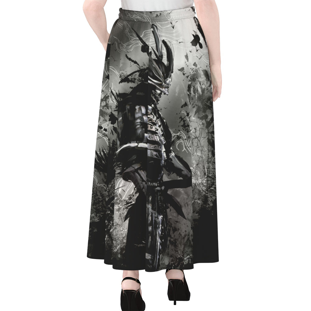Dark Samurai Warrior Print Chiffon Maxi Skirt