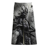 Dark Samurai Warrior Print Cotton Front Slit Maxi Skirt