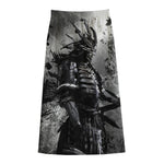 Dark Samurai Warrior Print Cotton Front Slit Maxi Skirt