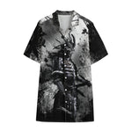 Dark Samurai Warrior Print Cotton Hawaiian Shirt