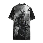 Dark Samurai Warrior Print Cotton Hawaiian Shirt