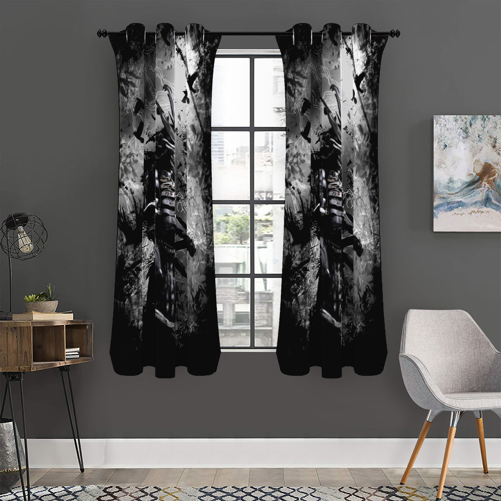 Dark Samurai Warrior Print Curtain