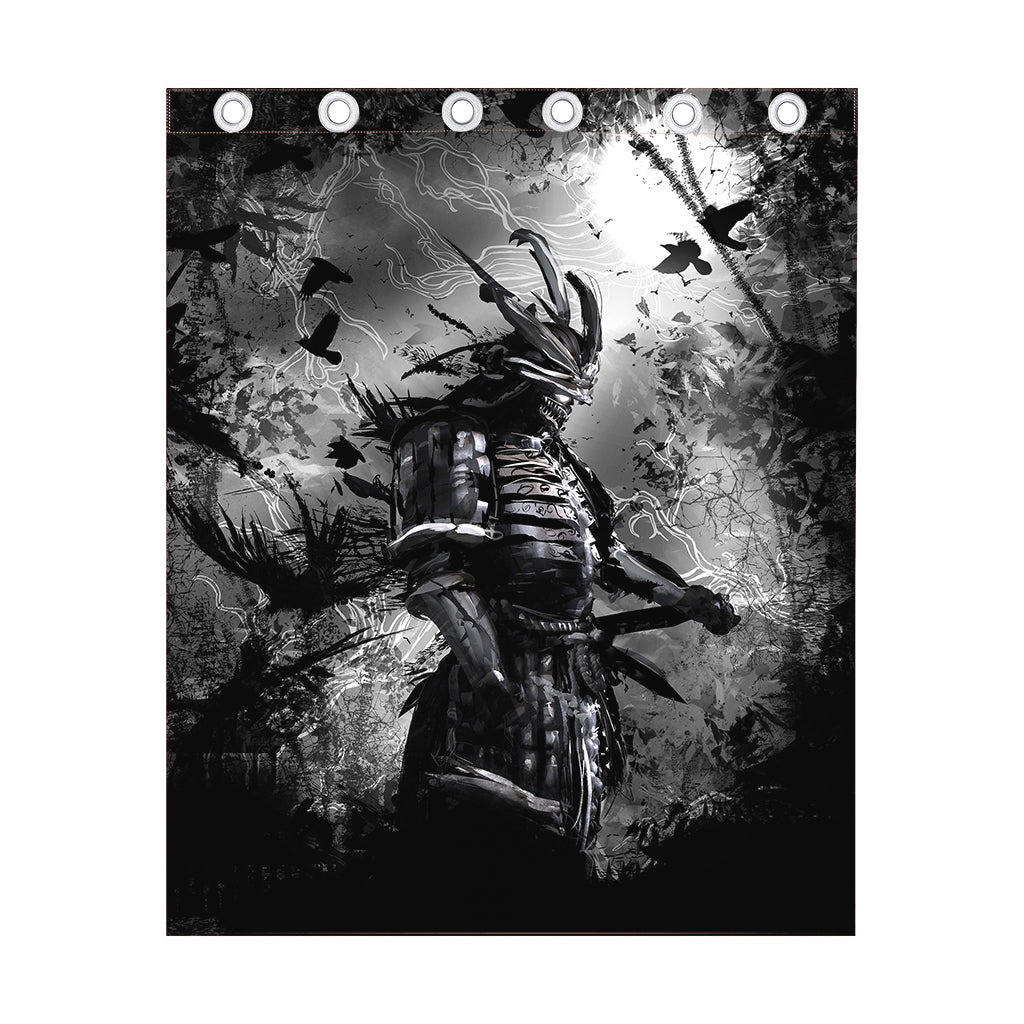 Dark Samurai Warrior Print Curtain