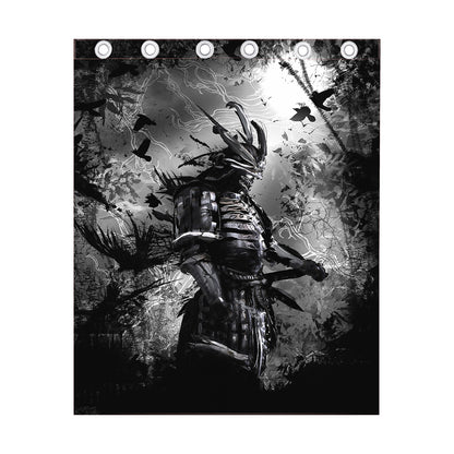 Dark Samurai Warrior Print Curtain