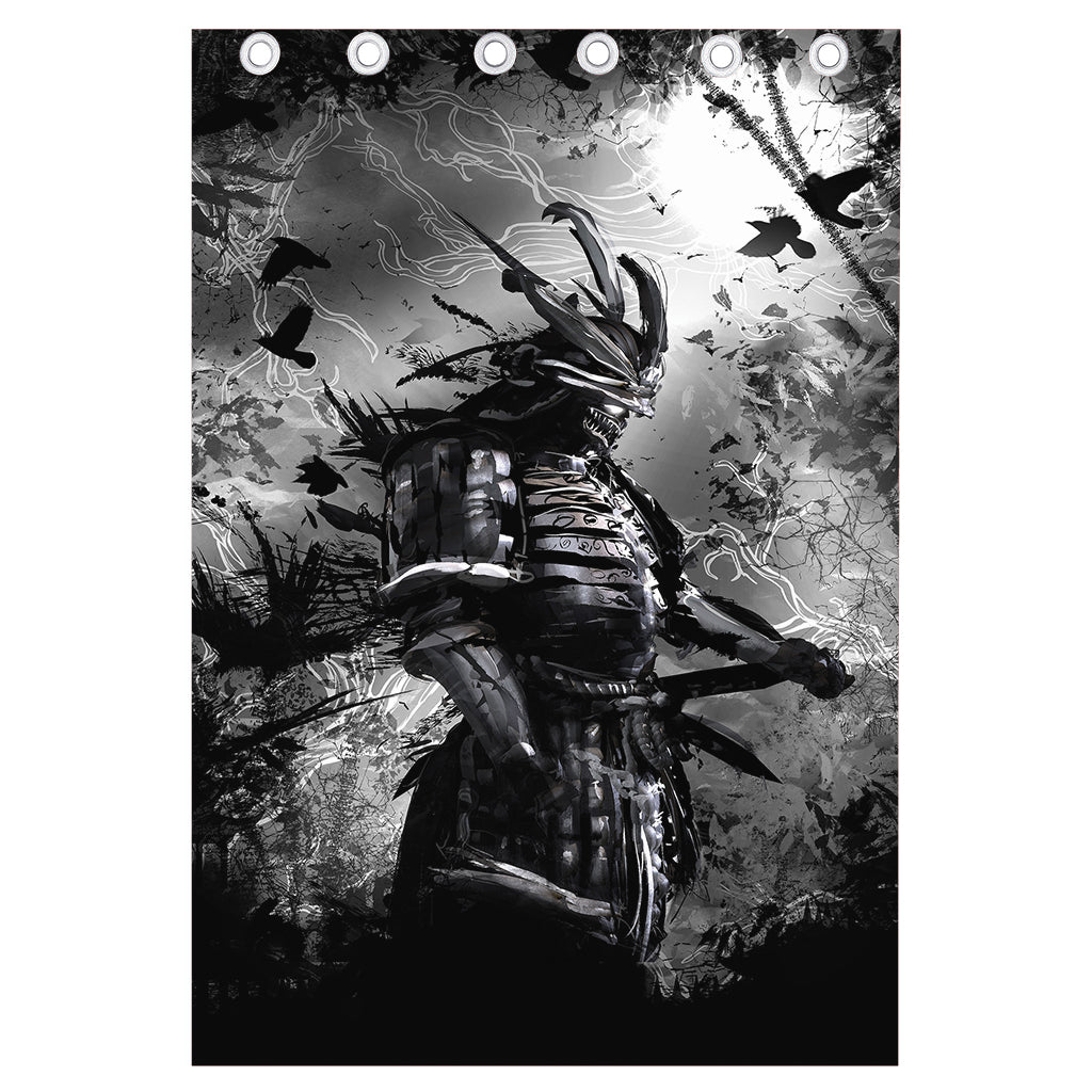 Dark Samurai Warrior Print Curtain