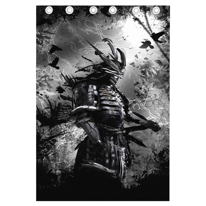 Dark Samurai Warrior Print Curtain